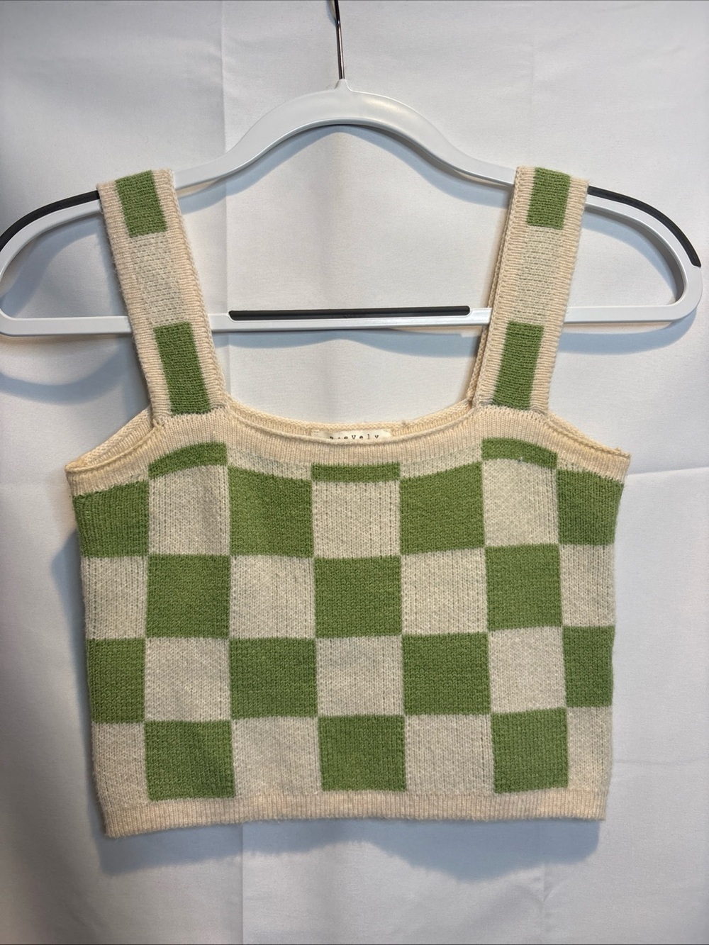 Checker Knit Crop Tank in Cream and Green